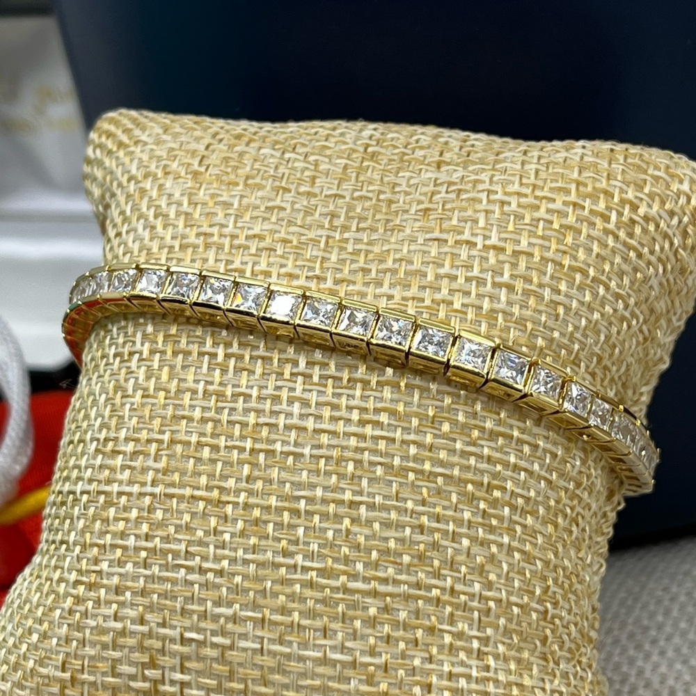 Vintage 90s Vermeil Gold Over Sterling Silver CZ Tennis Bracelet 7.25" Estate - Picture 4 of 17